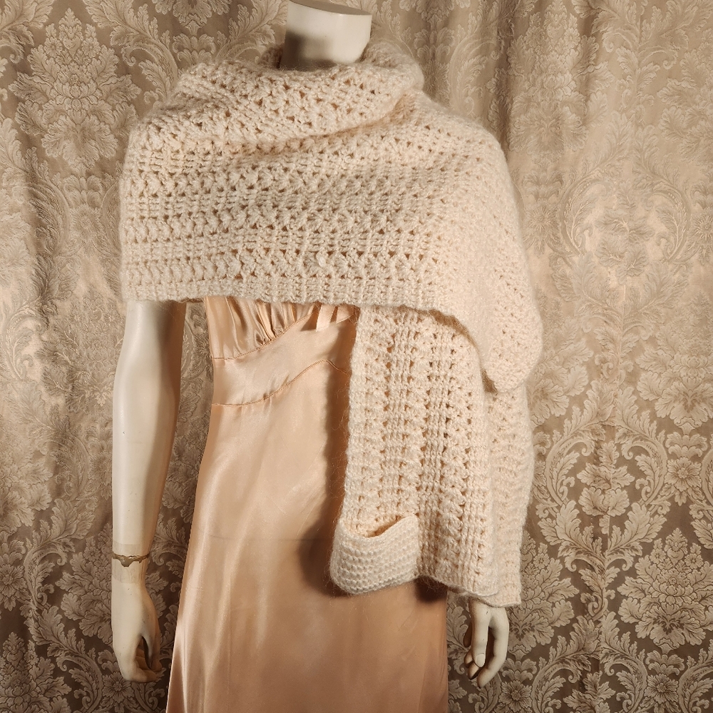 Handmade Crochet Winter White Shawl Scarf Wrap